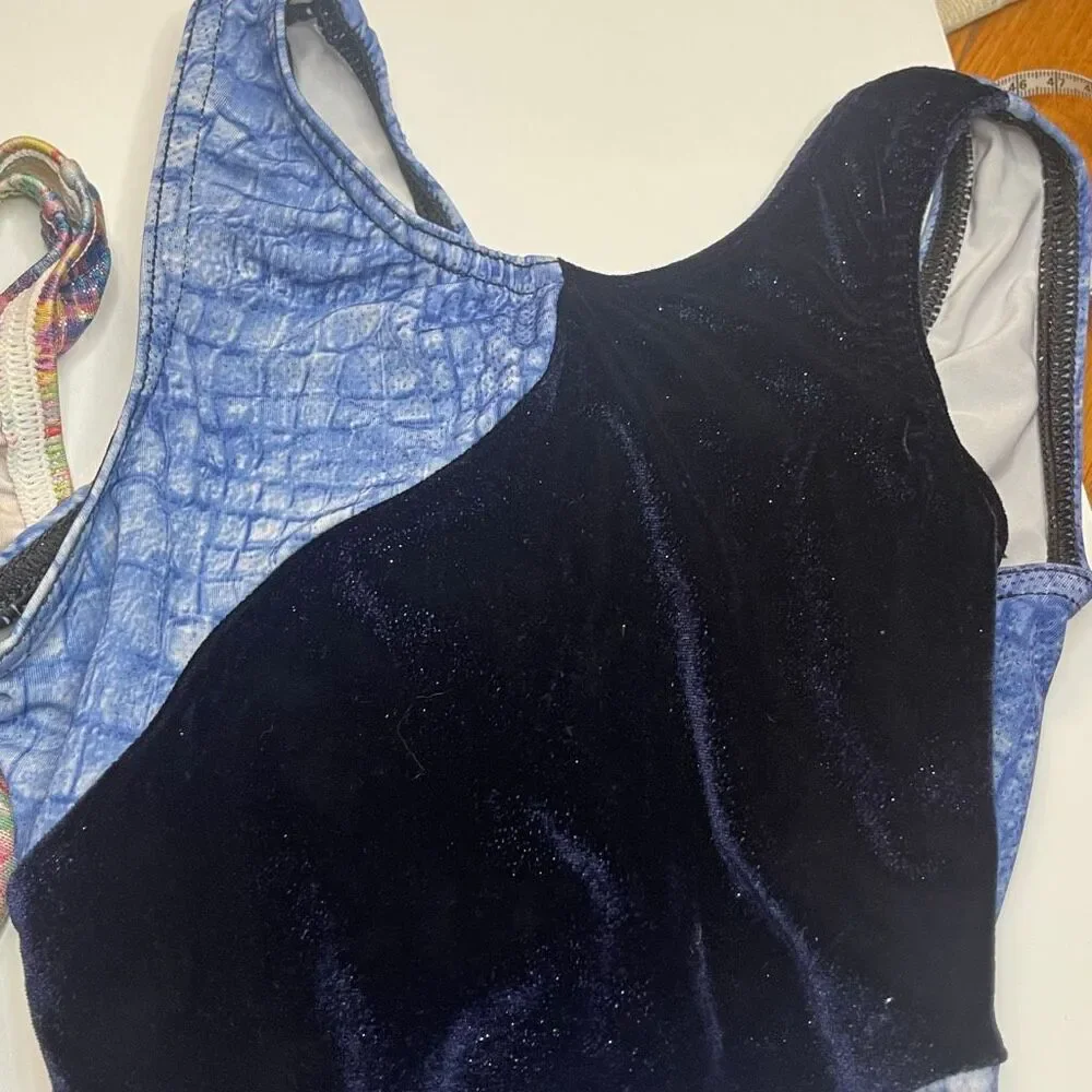Jam Wear Leos Girls Dance Gymnastics Leotards Blue and Multicolor Tie Dye Medium